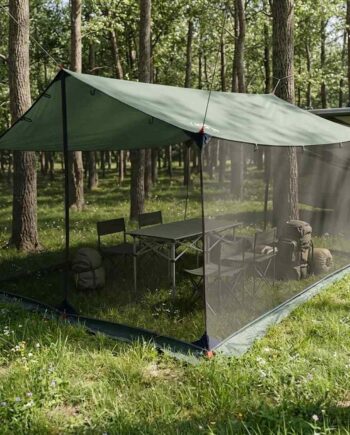 Camping Tarp Med Mesh Vægge Army Grøn 340 260 220