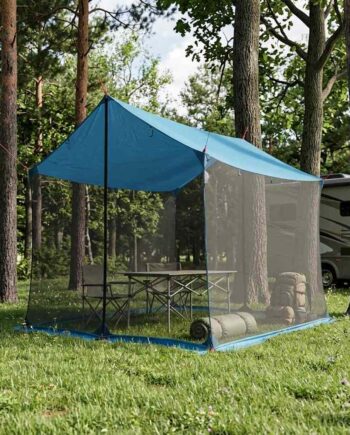 Camping Tarp Med Mesh Vægge Blå 270 210 210
