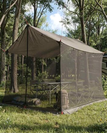 Camping Tarp Med Mesh Vægge Brun Grå 270 210 210
