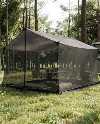 Camping Tarp Med Mesh Vægge Brun Grå 340 260 220