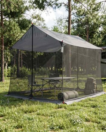 Camping Tarp Med Mesh Vægge Grå Orange 270 210 210