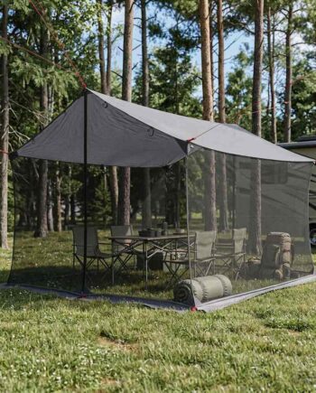Camping Tarp Med Mesh Vægge Grå Orange 340 260 220