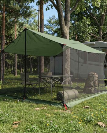 Camping Tarp Med Mesh Vægge Grøn 340 260 220