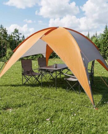 Camping Telt Med Regnslag Vandafvisende Kuppel Grå Orange