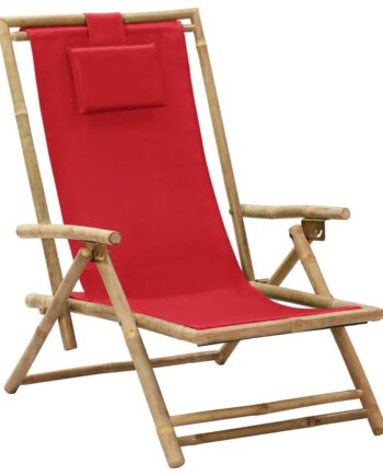 Foldbar Camping Havestol Bambus Med Rødt Stof Pude