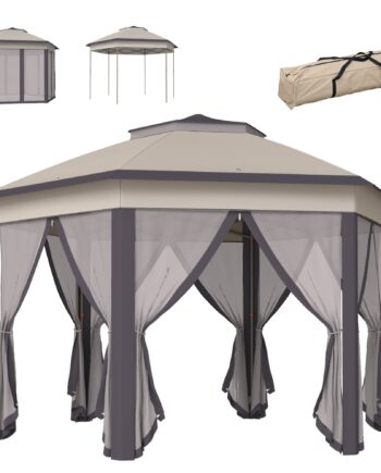 Havepavillon Foldbar Pavillon Pop Telt Partytelt Inklusive Bæretaske Sidepaneler Dobbelt Tag Sekskantet Beige