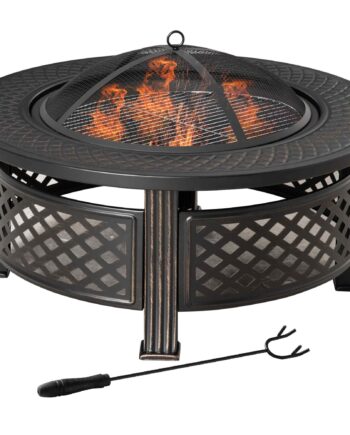 Bålfad Med Gnistbeskyttelse Bålkurv Bålbord Rundt Bålsted Til Have Camping Grill Stål Sort