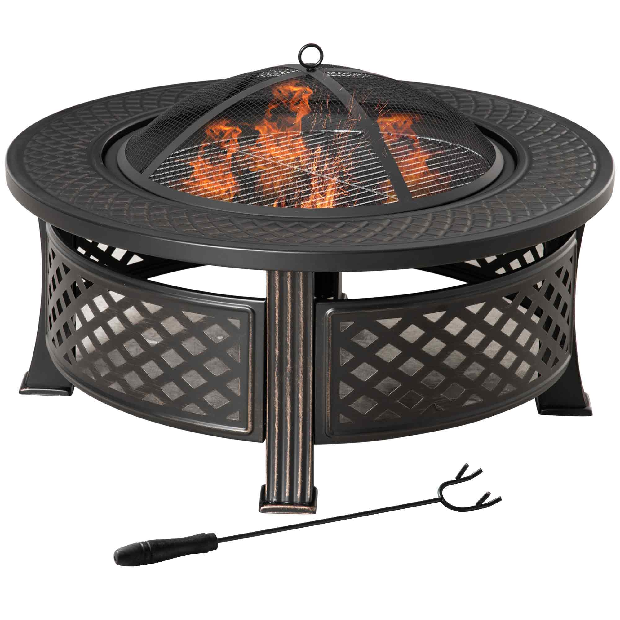 Bålfad Med Gnistbeskyttelse Bålkurv Bålbord Rundt Bålsted Til Have Camping Grill Stål Sort