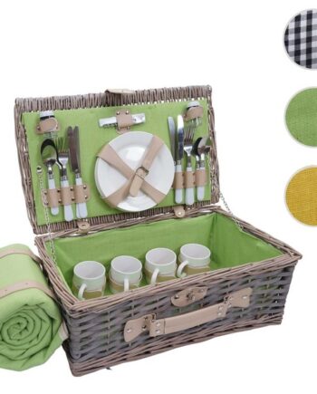 Picnickurv Til Personer Grå Grønt Picnicsæt Med Picnictæppe
