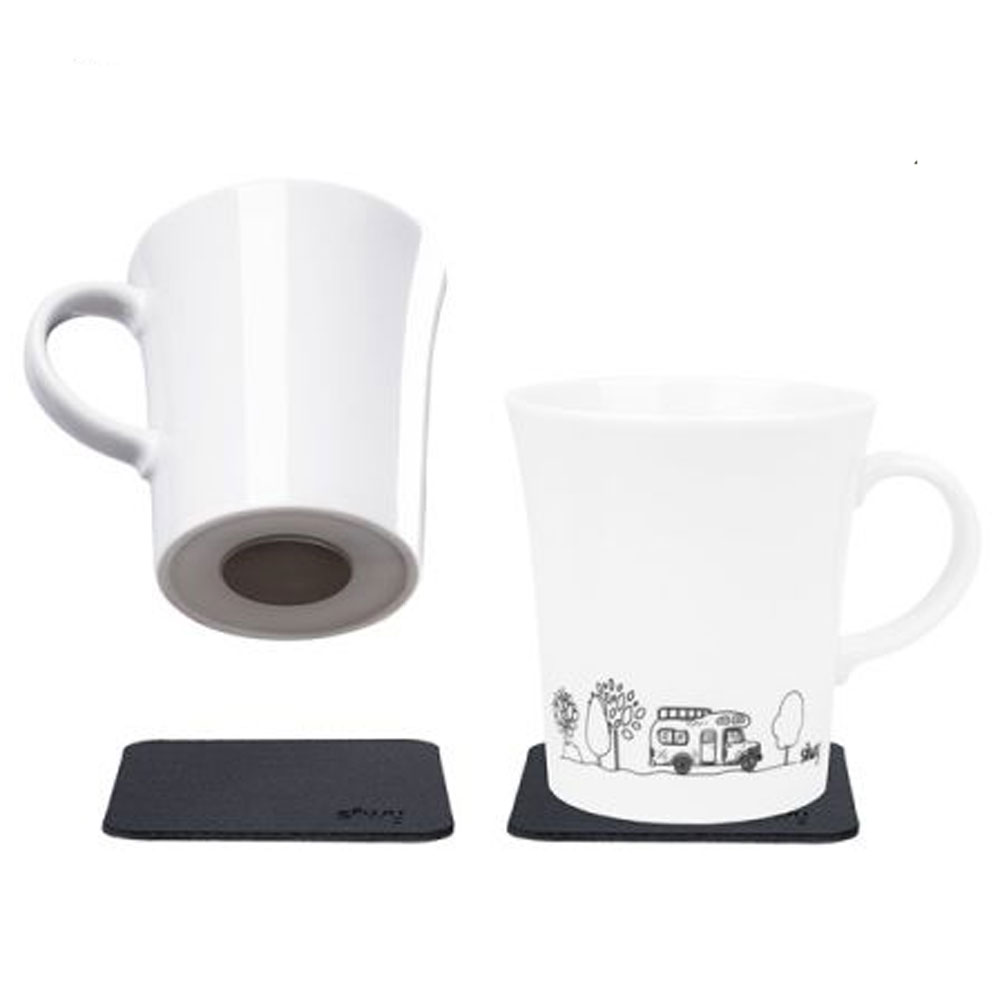 Silwy Porcelæn Service Med Magnet Krus Med Campingmotiv